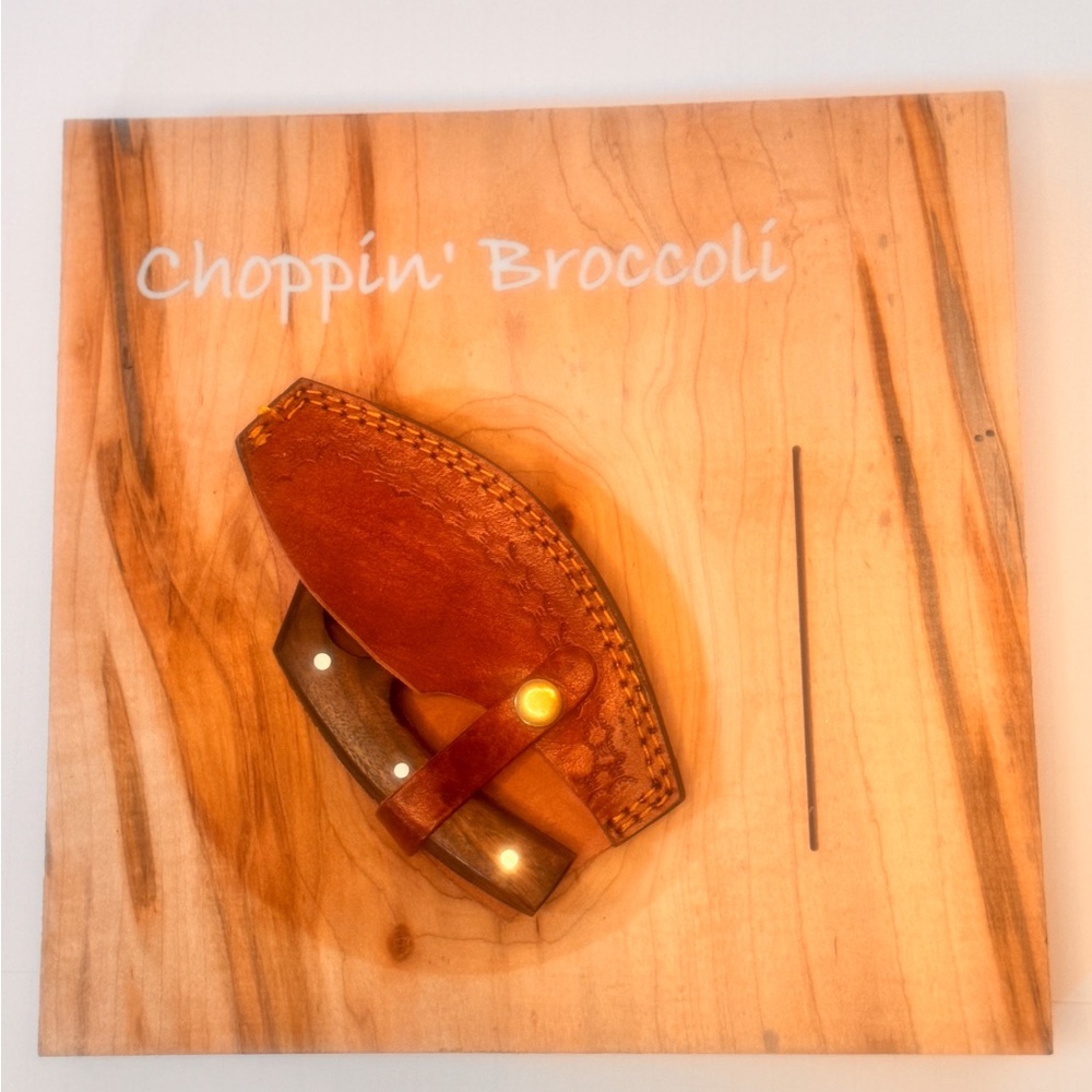 Choppin’ Broccoli Handmade Cutting Board and Ulu Knife in Sheath - Maple